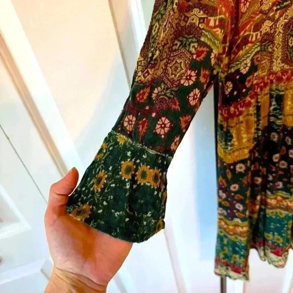 Rain & Rainbow Women’s Multi Ethnic Motifs Printed Bell Sleeves Kurta Size M - Picture 5 of 14